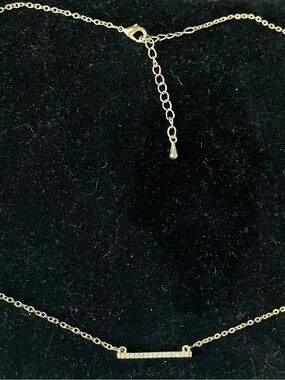 Gold Bar Necklace with Crystal Accents - Women